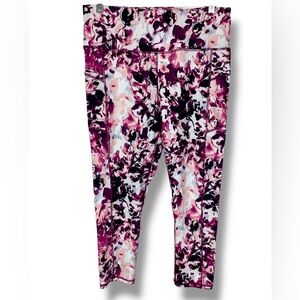 Gaiam Pink Floral Om Fit High Rise Capri Active Pants Yoga pocket